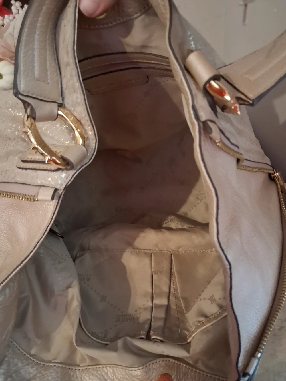 Aimee Kestenberg Cream Textured Hobo Bag with Gold Hardware